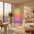 Slim vertical RGB corner floor lamp in bedroom