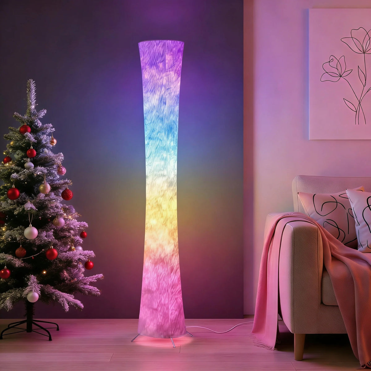 Round RGB LED floor lamp with music sync in living room